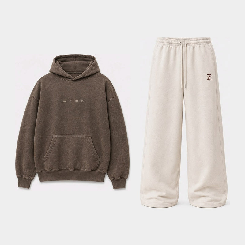 ZYEN Set — Stone Brown / Warm Ivory, front